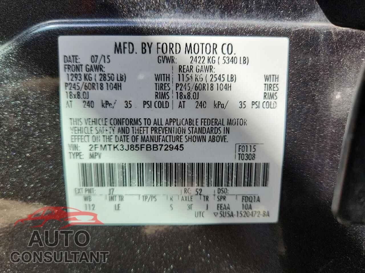 FORD EDGE 2015 - 2FMTK3J85FBB72945