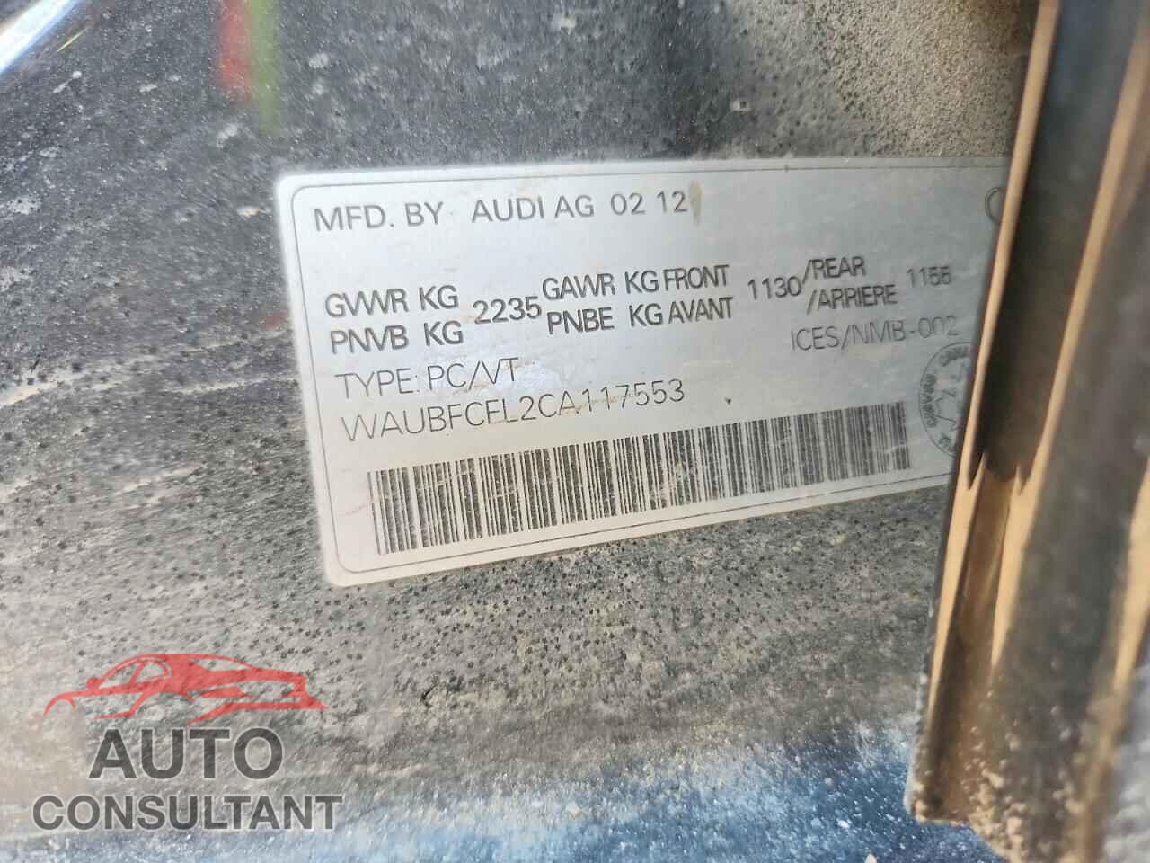 AUDI A4 UNKNOWN 2012 - WAUBFCFL2CA117553