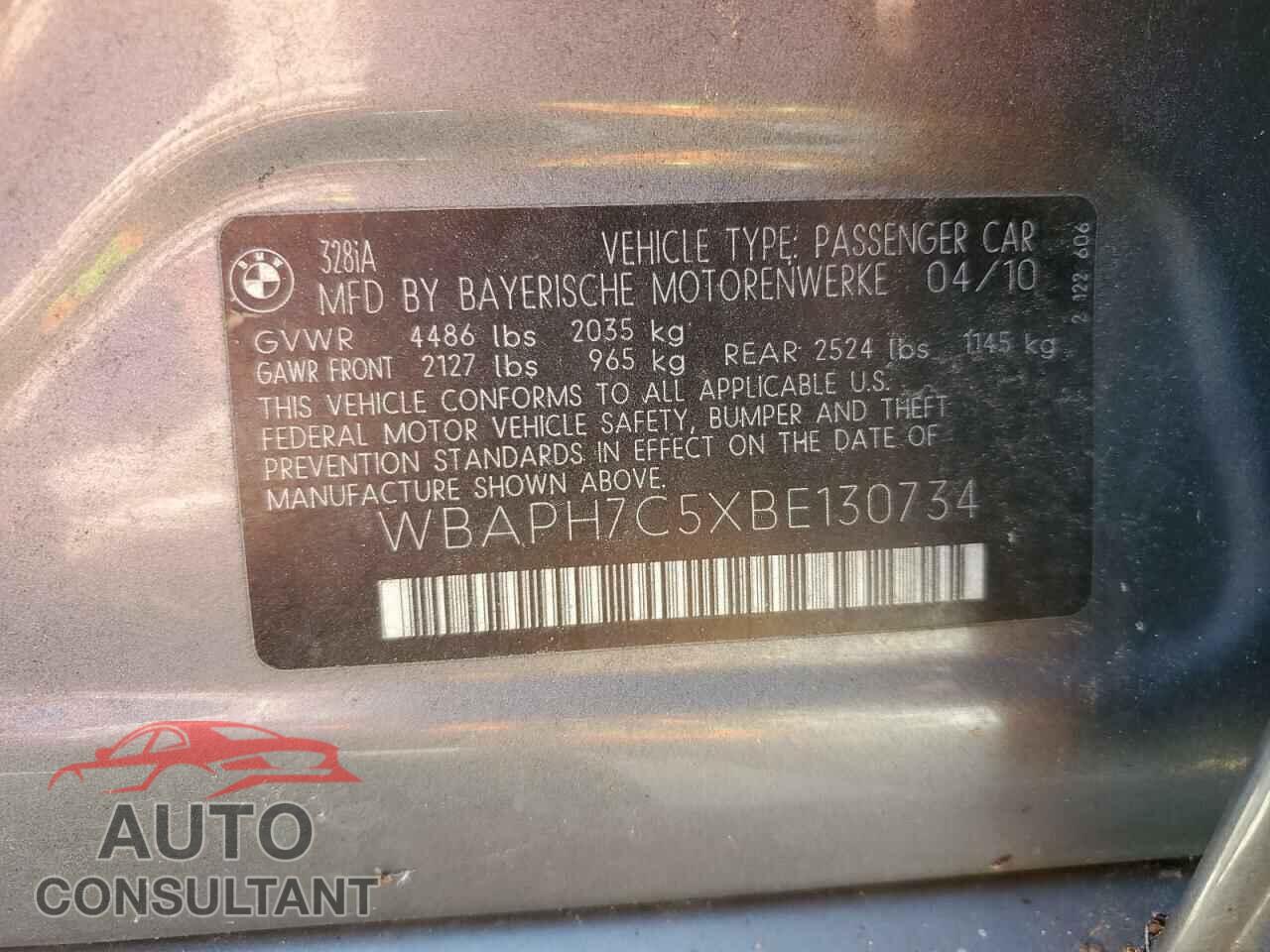 BMW 3 SERIES 2011 - WBAPH7C5XBE130734