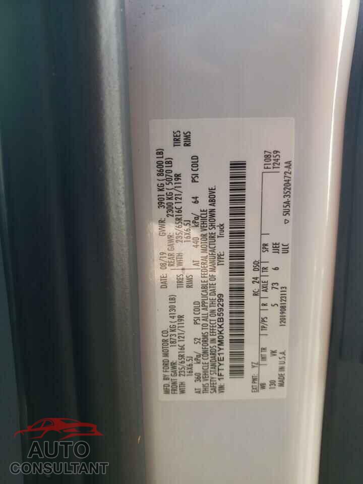 FORD TRANSIT 2019 - 1FTYE1YM0KKB59299