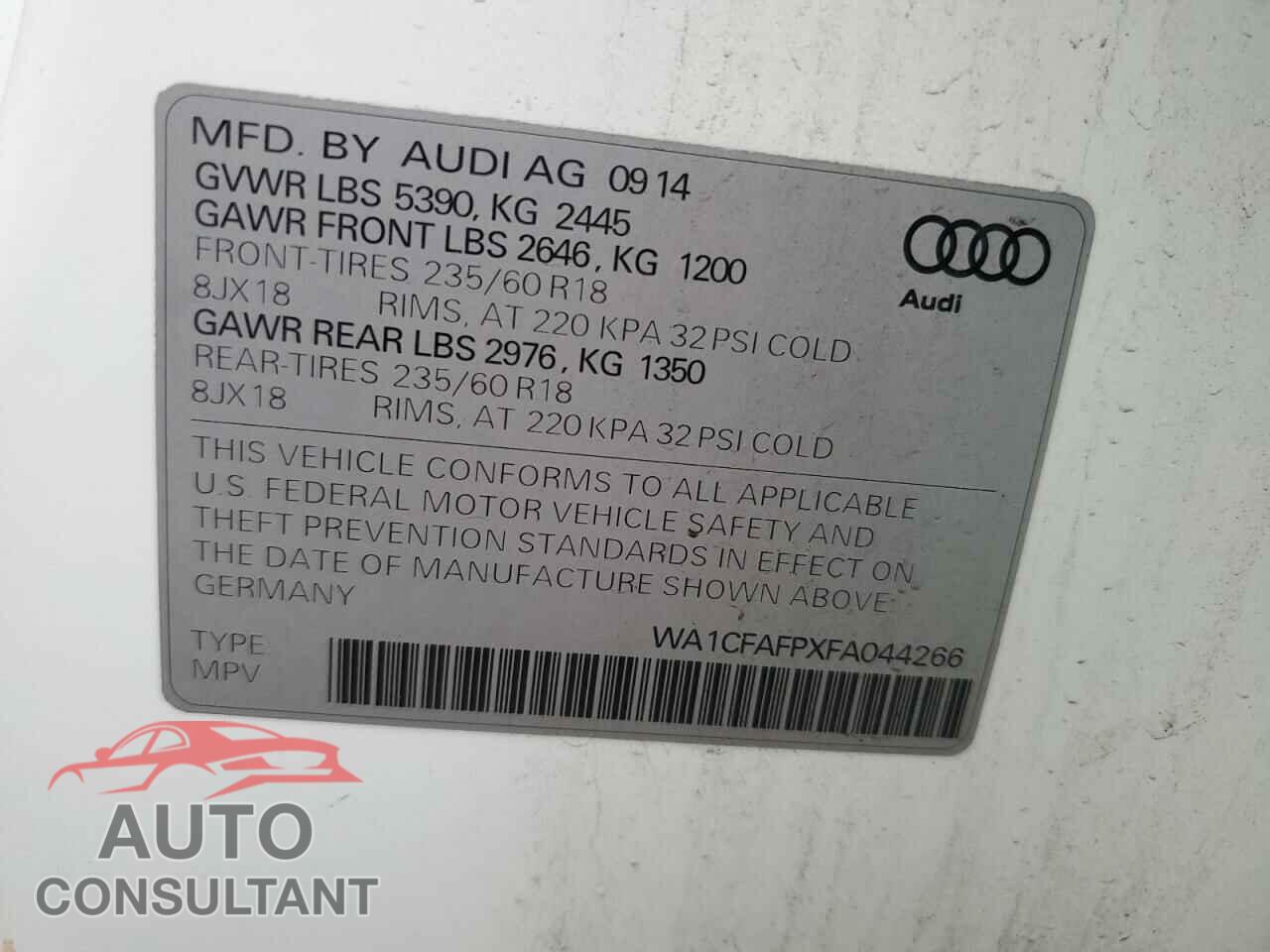AUDI Q5 2015 - WA1CFAFPXFA044266