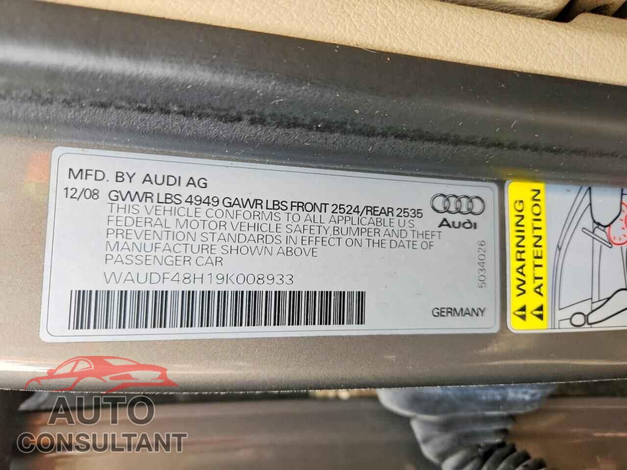 AUDI A4 2009 - WAUDF48H19K008933