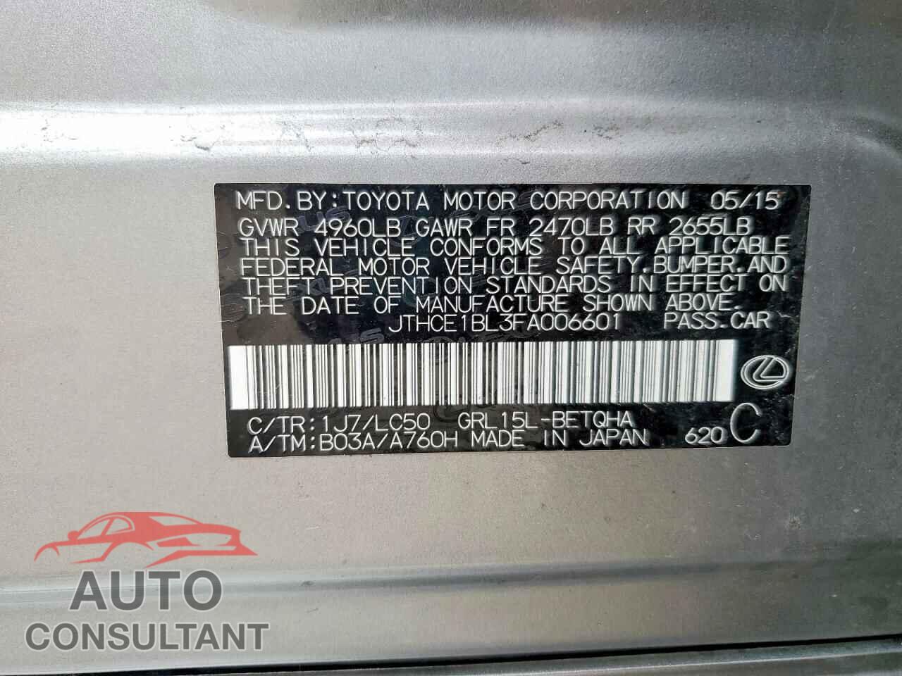 LEXUS GS 2015 - JTHCE1BL3FA006601