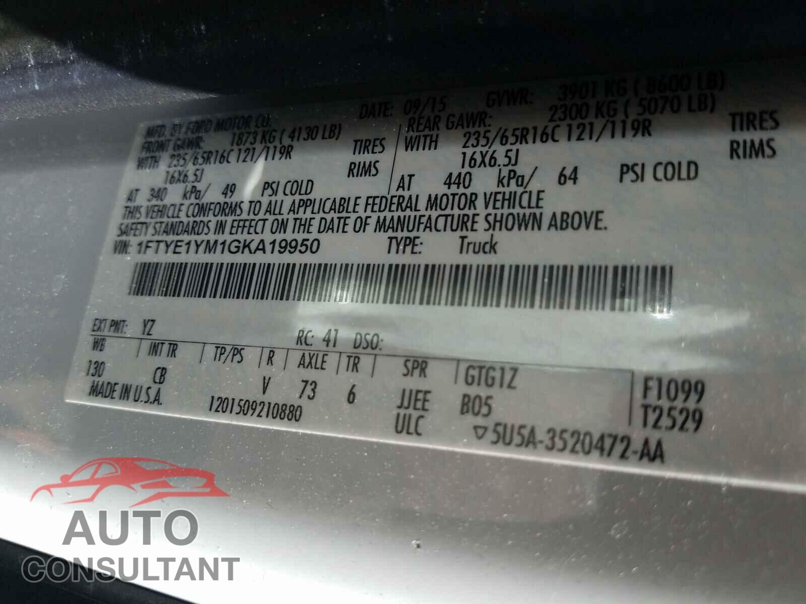 FORD TRANSIT CO 2016 - 1FTYE1YM1GKA19950