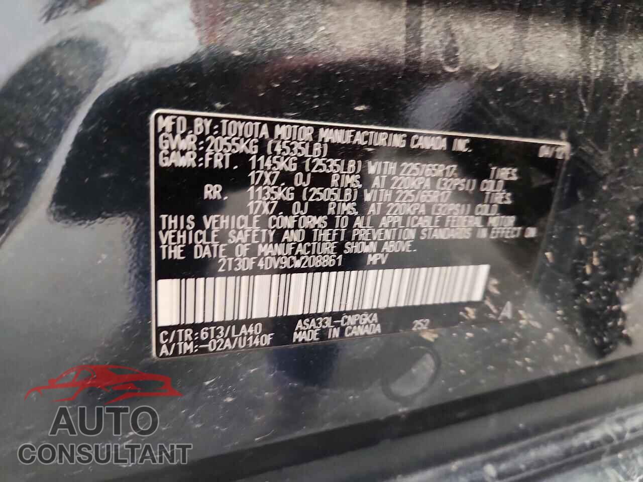 TOYOTA RAV4 2012 - 2T3DF4DV9CW208861