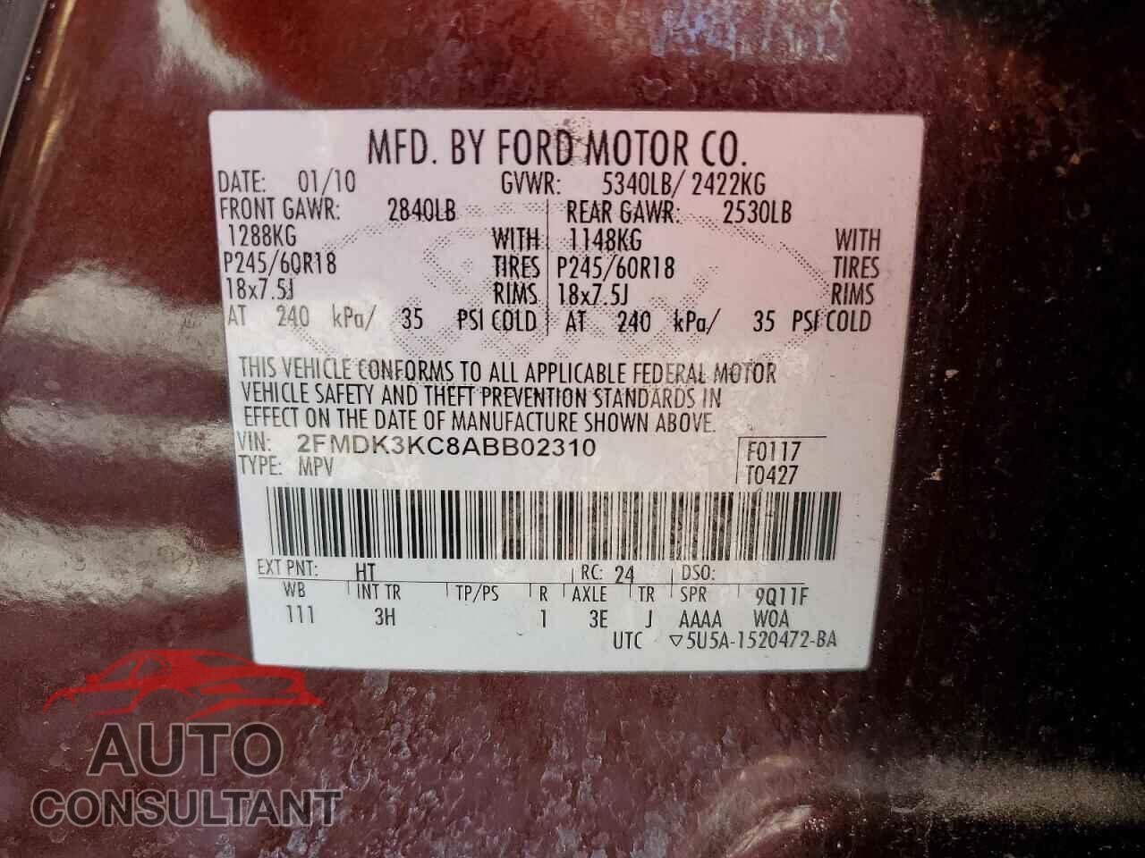 FORD EDGE 2010 - 2FMDK3KC8ABB02310