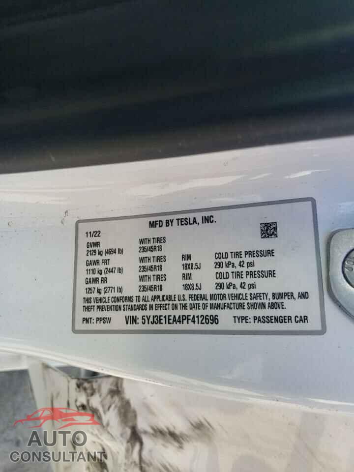 TESLA MODEL 3 2023 - 5YJ3E1EA4PF412696