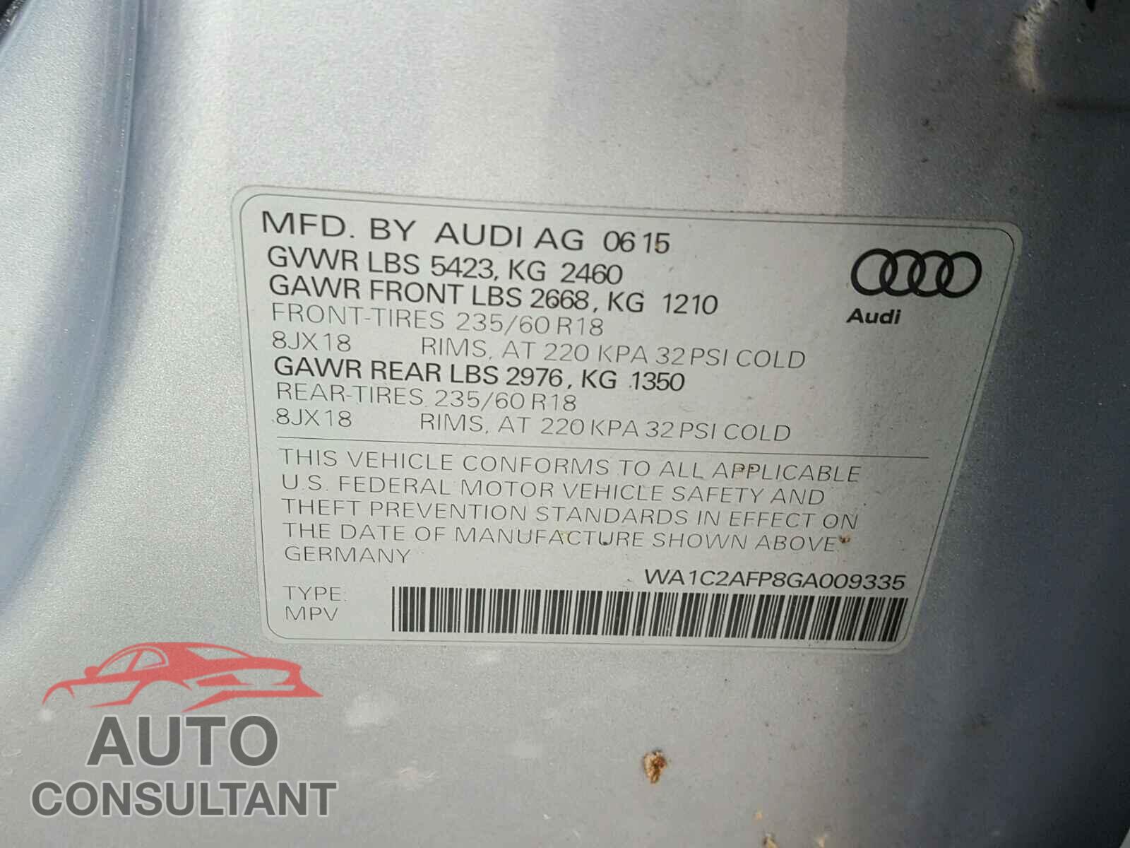 AUDI Q5 2016 - WA1C2AFP8GA009335