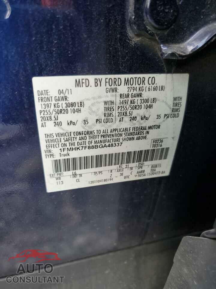 FORD EXPLORER 2011 - 1FMHK7F88BGA48337