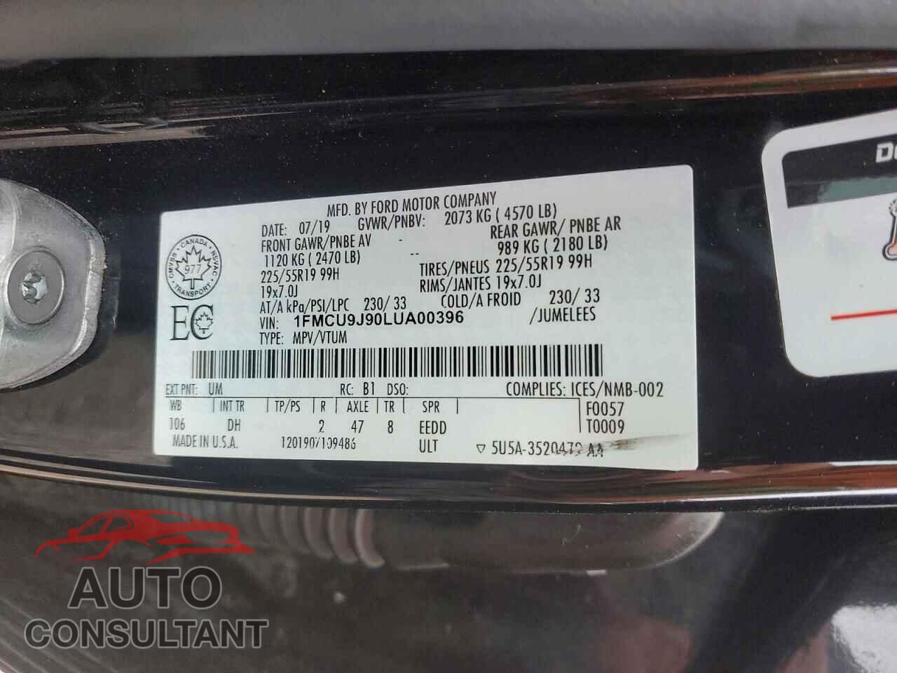 FORD ESCAPE 2020 - 1FMCU9J90LUA00396