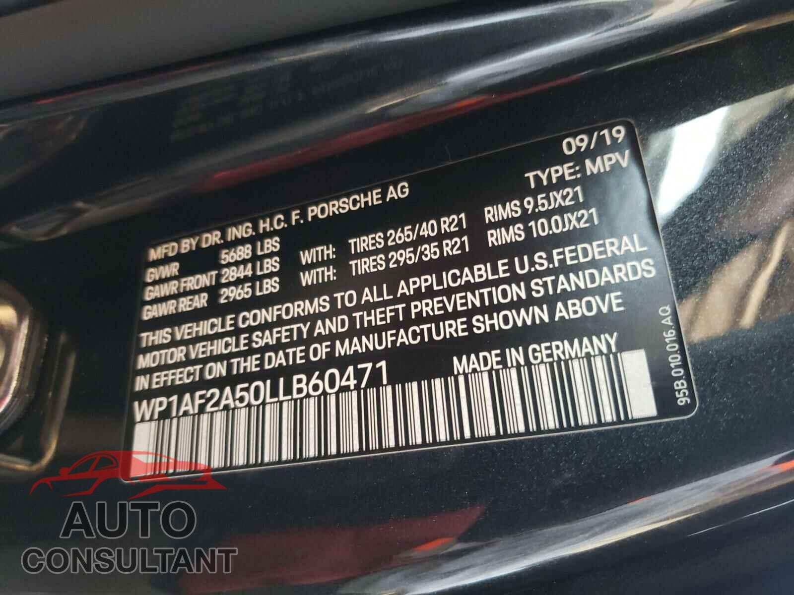 PORSCHE MACAN 2020 - WP1AF2A50LLB60471