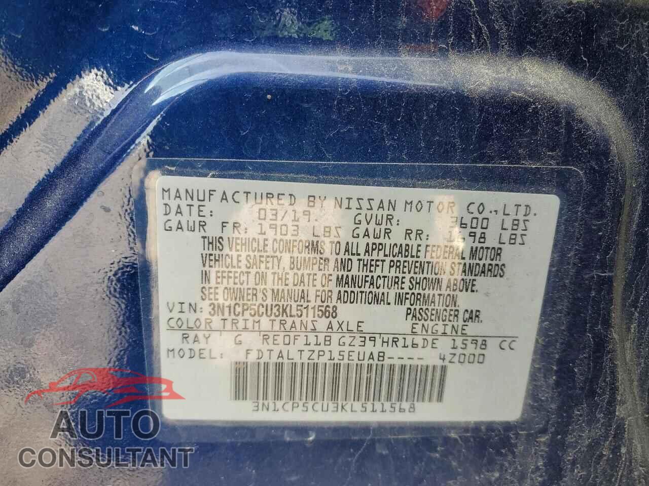 NISSAN KICKS 2019 - 3N1CP5CU3KL511568