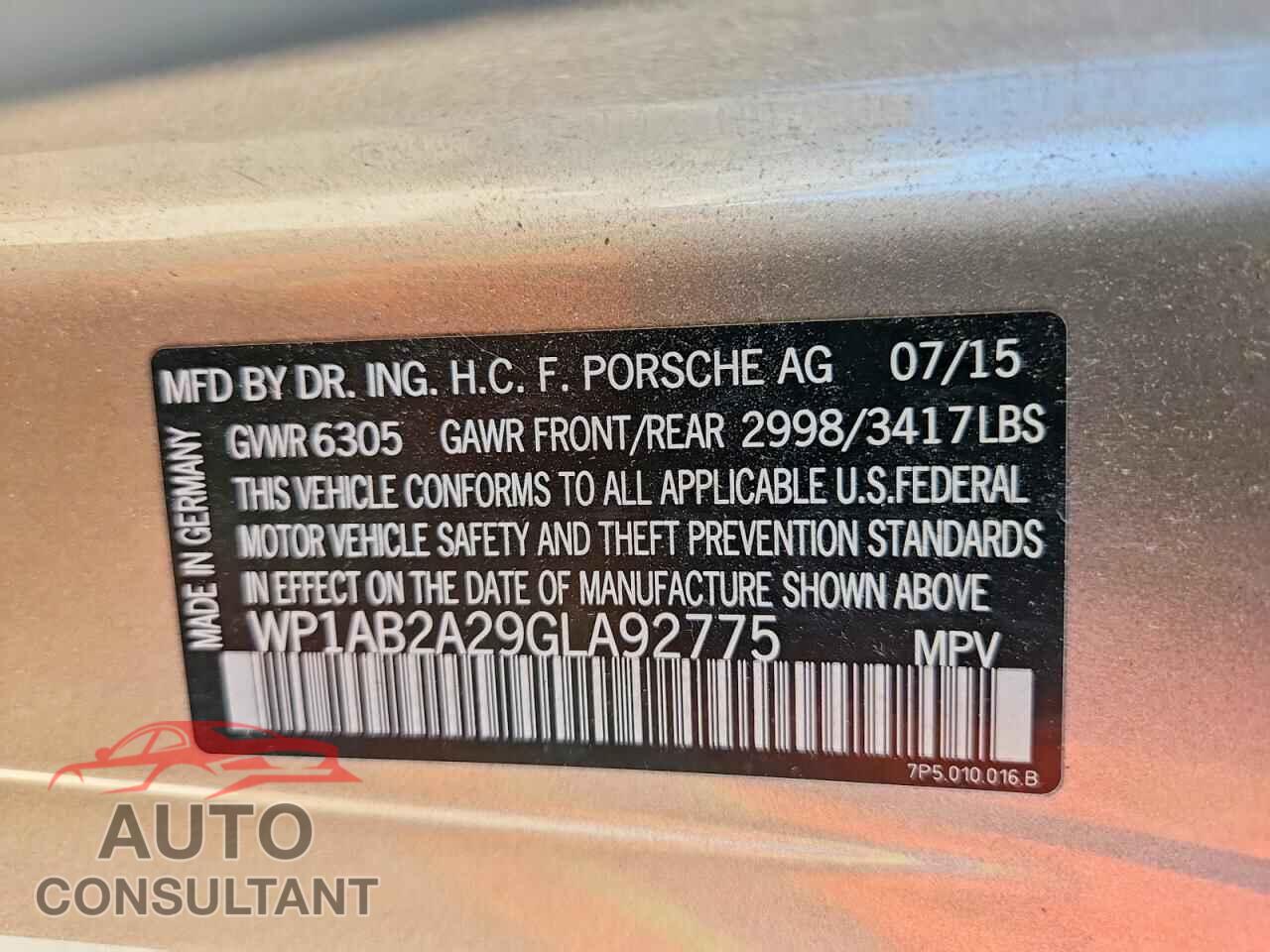 PORSCHE CAYENNE 2016 - WP1AB2A29GLA92775