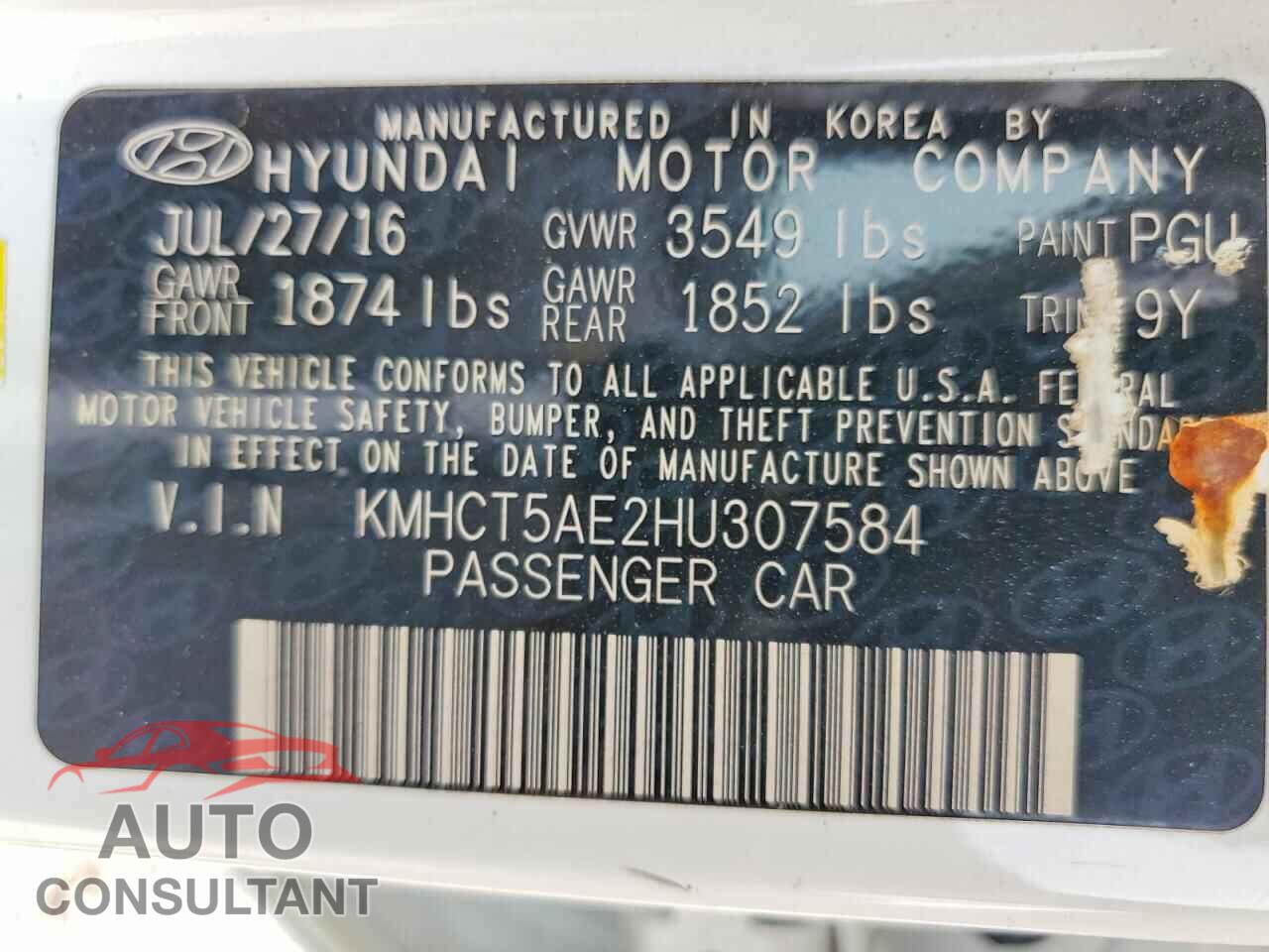 HYUNDAI ACCENT 2017 - KMHCT5AE2HU307584