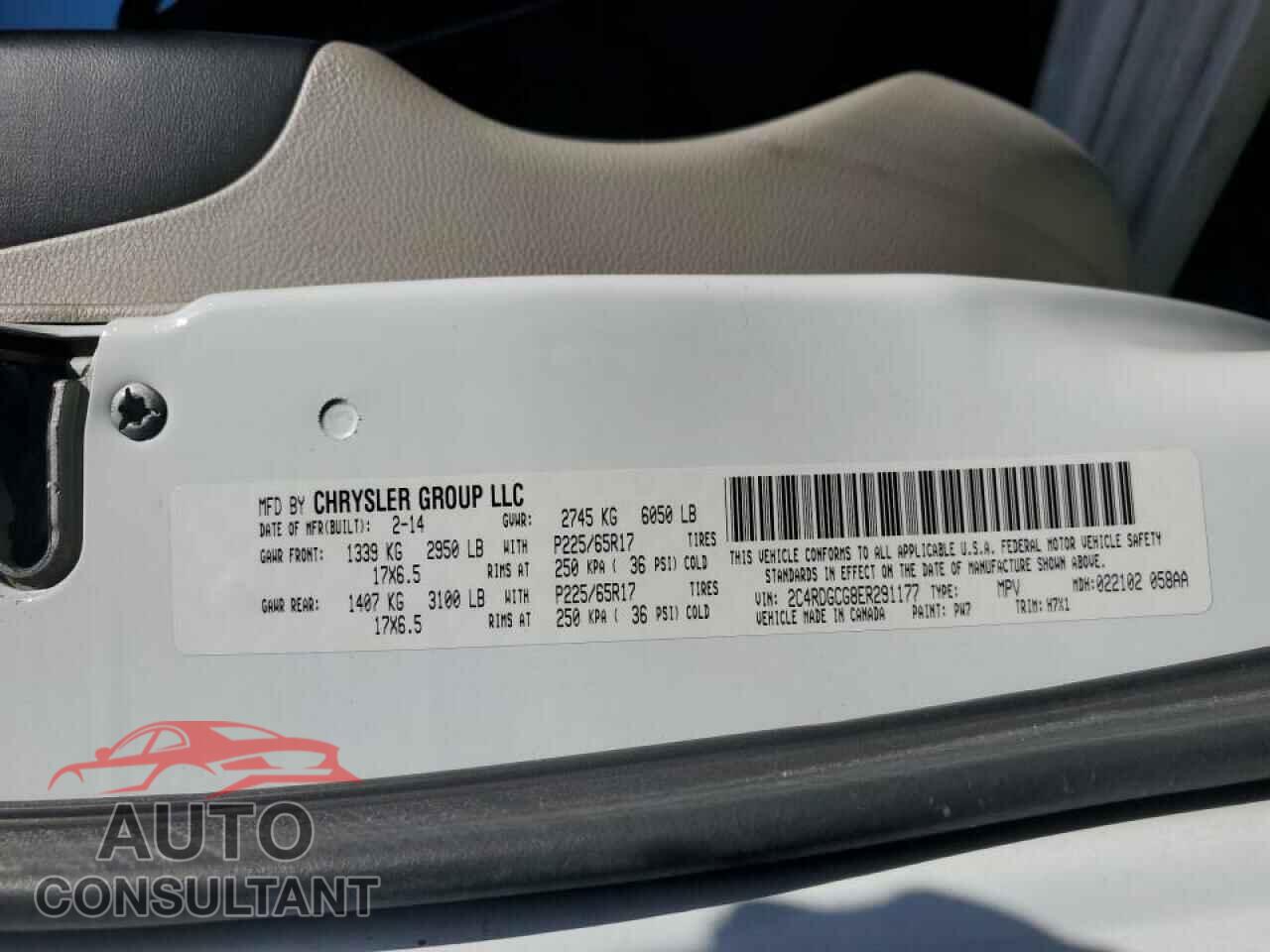 DODGE CARAVAN 2014 - 2C4RDGCG8ER291177