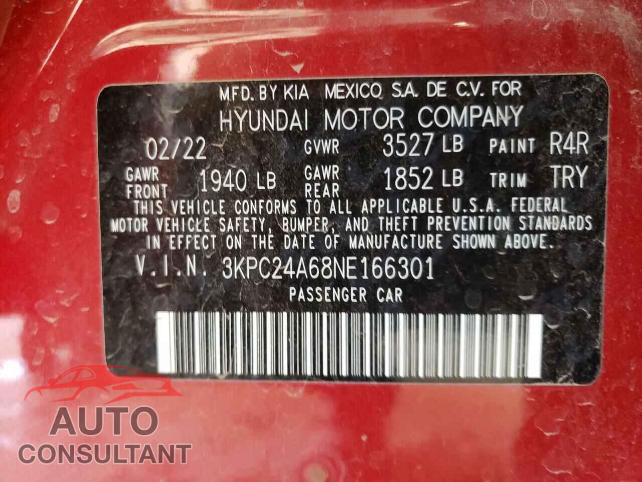 HYUNDAI ACCENT 2022 - 3KPC24A68NE166301