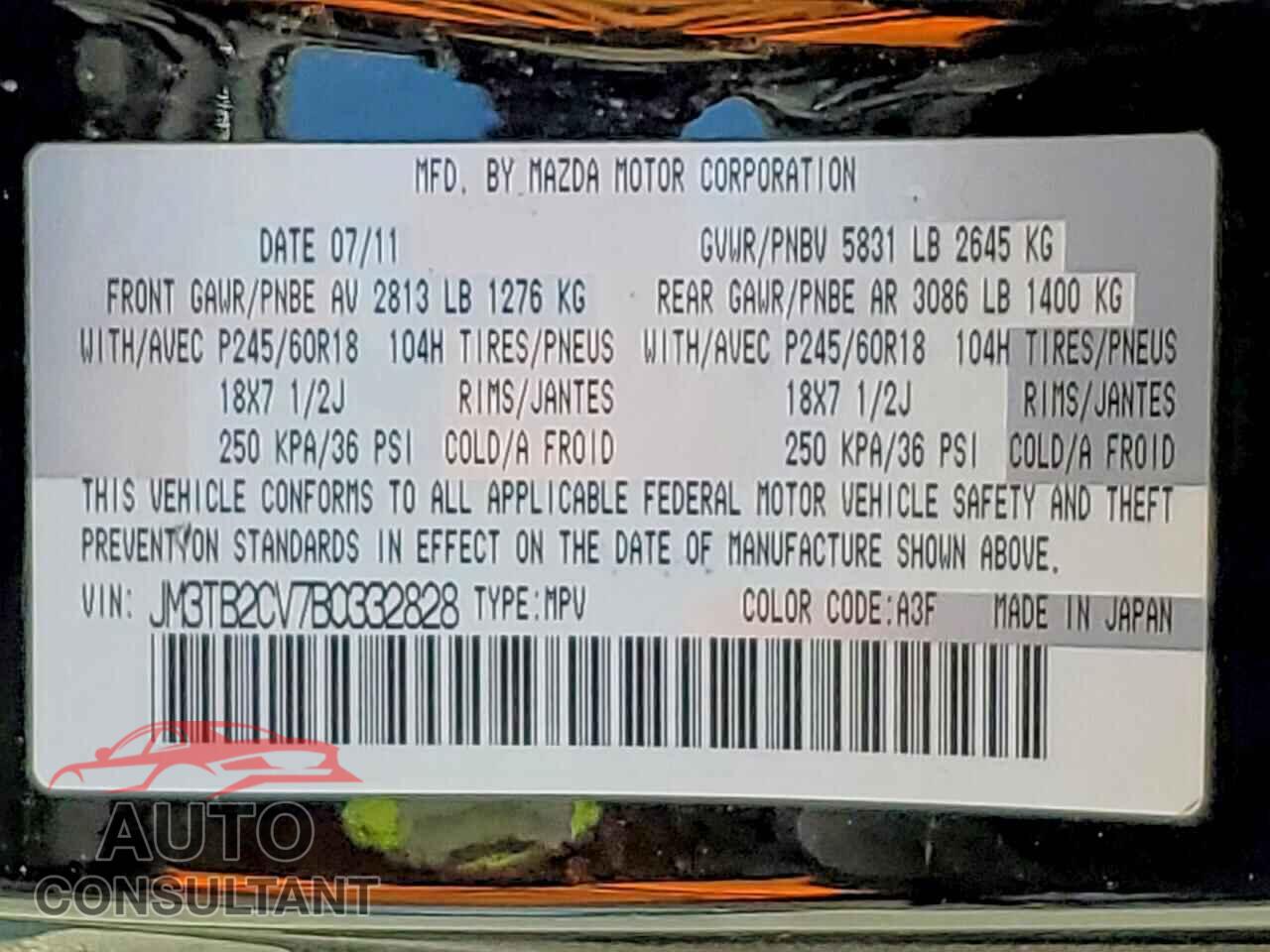 MAZDA CX-9 2011 - JM3TB2CV7B0332828