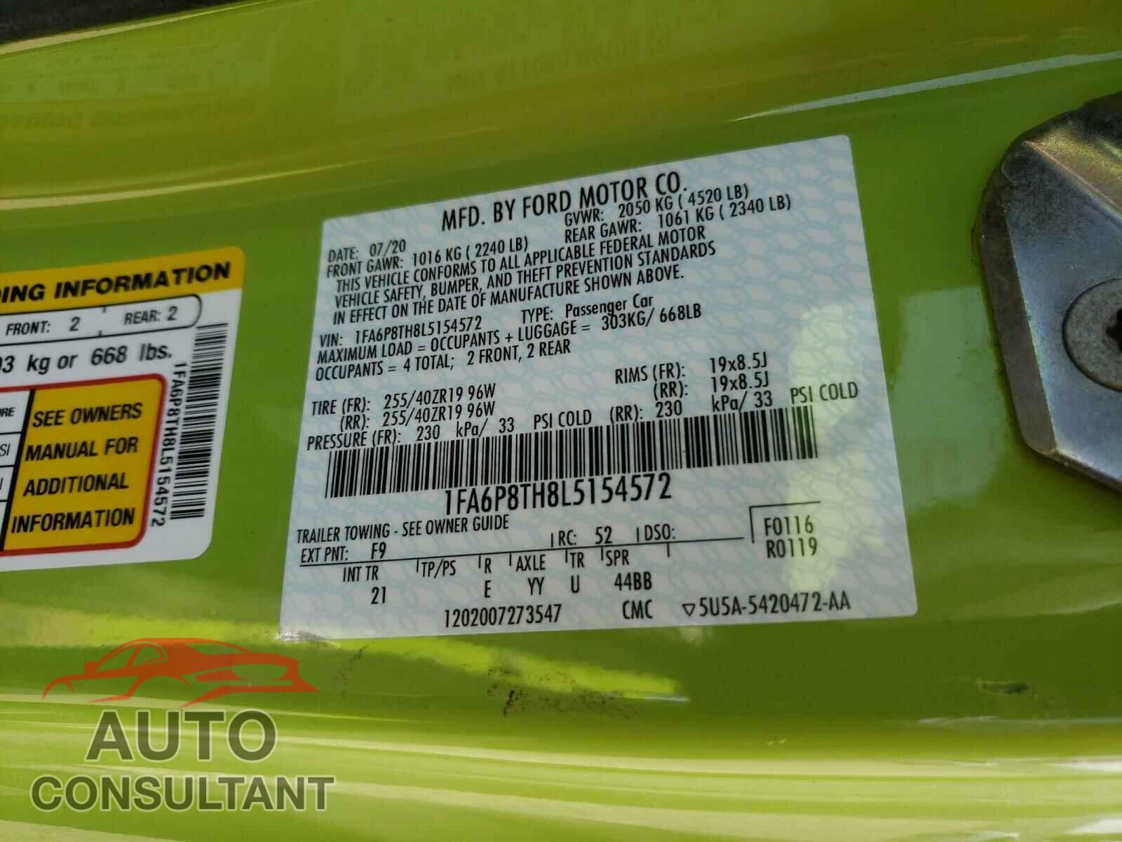 FORD MUSTANG 2020 - 1FA6P8TH8L5154572