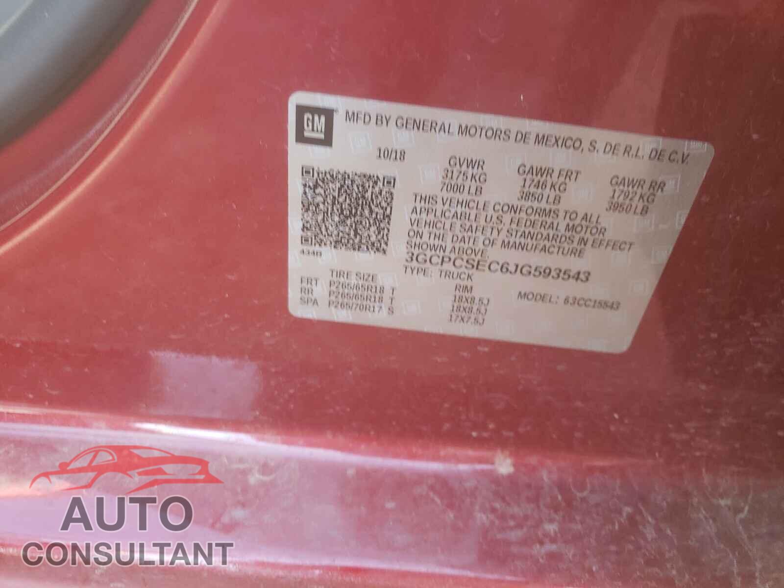 CHEVROLET SILVERADO 2018 - 3GCPCSEC6JG593543
