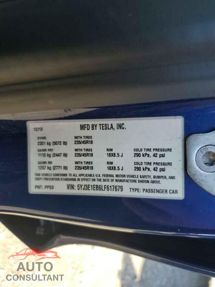 TESLA MODEL 3 2020 - 5YJ3E1EB6LF617679