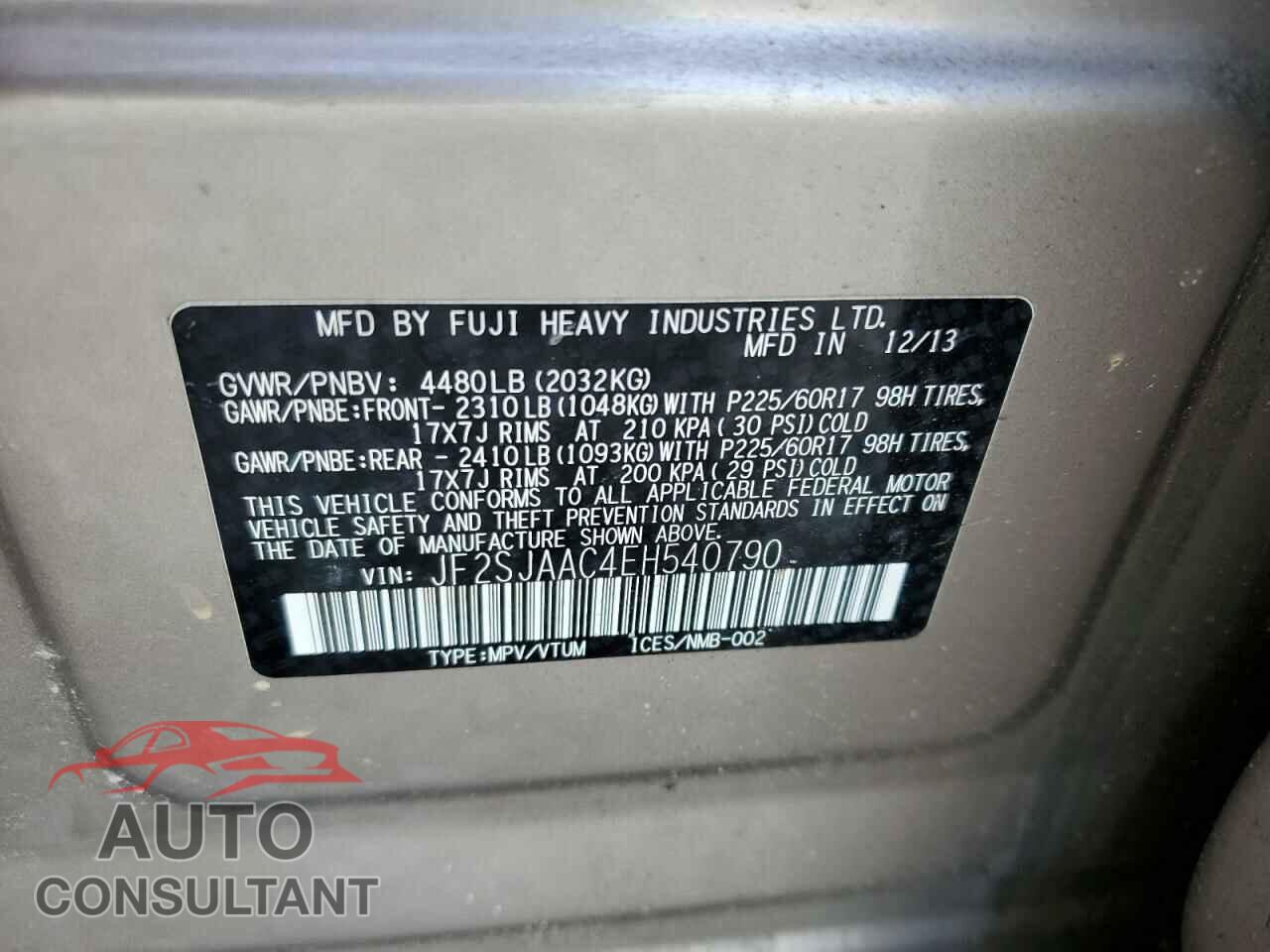 SUBARU FORESTER 2014 - JF2SJAAC4EH540790