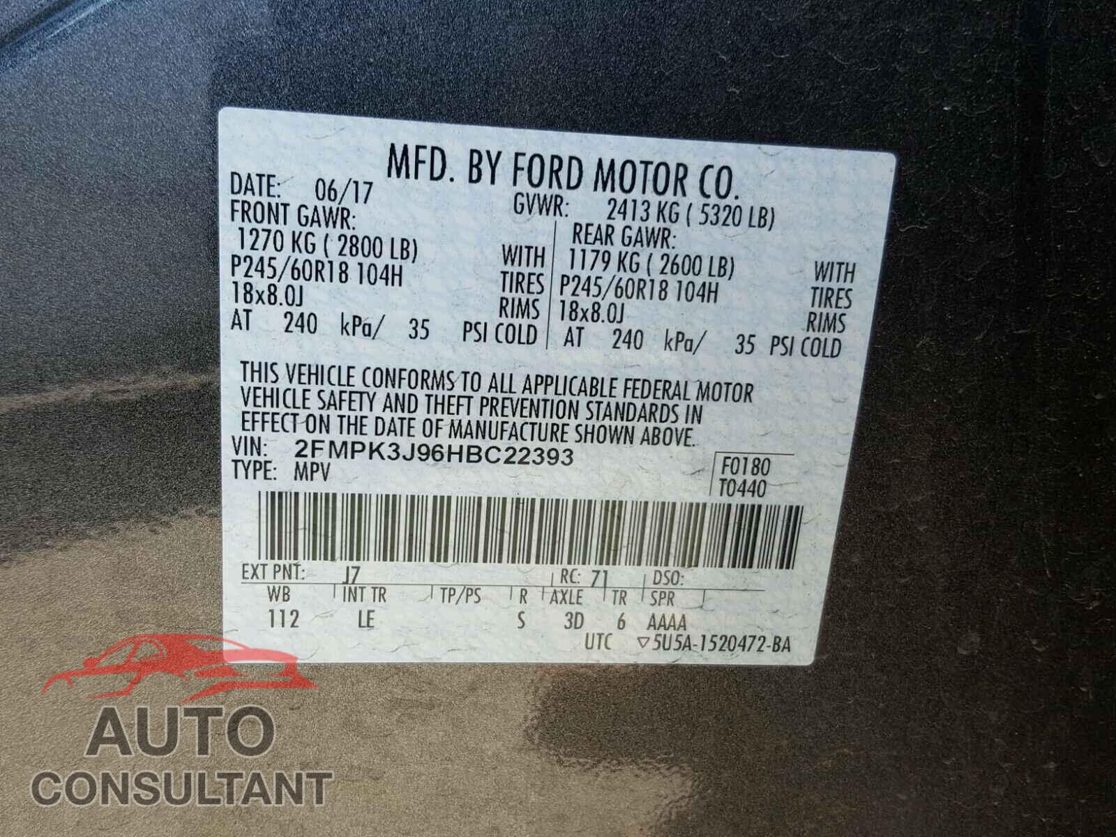 FORD EDGE SEL 2017 - 2FMPK3J96HBC22393