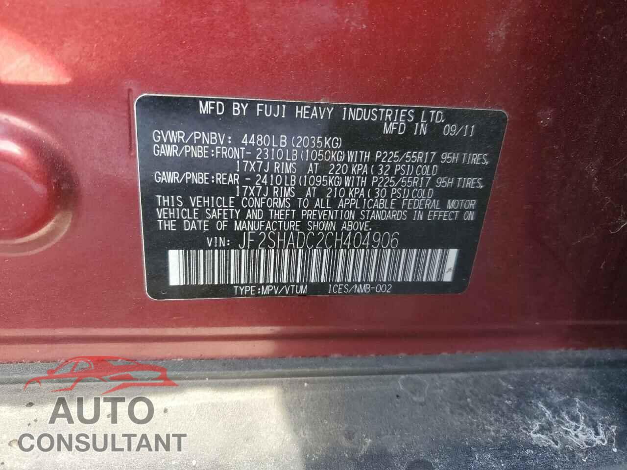 SUBARU FORESTER 2012 - JF2SHADC2CH404906