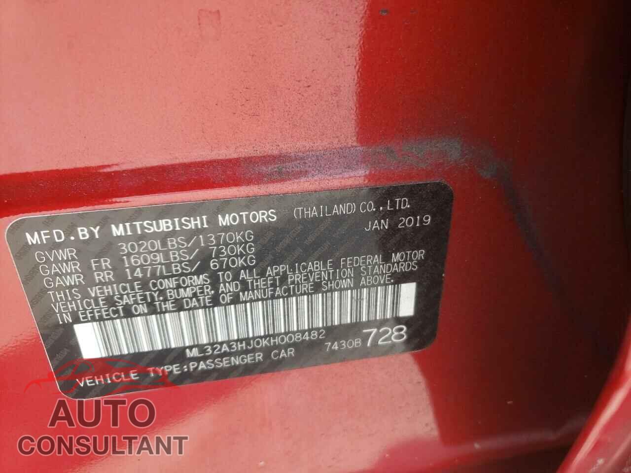 MITSUBISHI MIRAGE 2019 - ML32A3HJ0KH008482