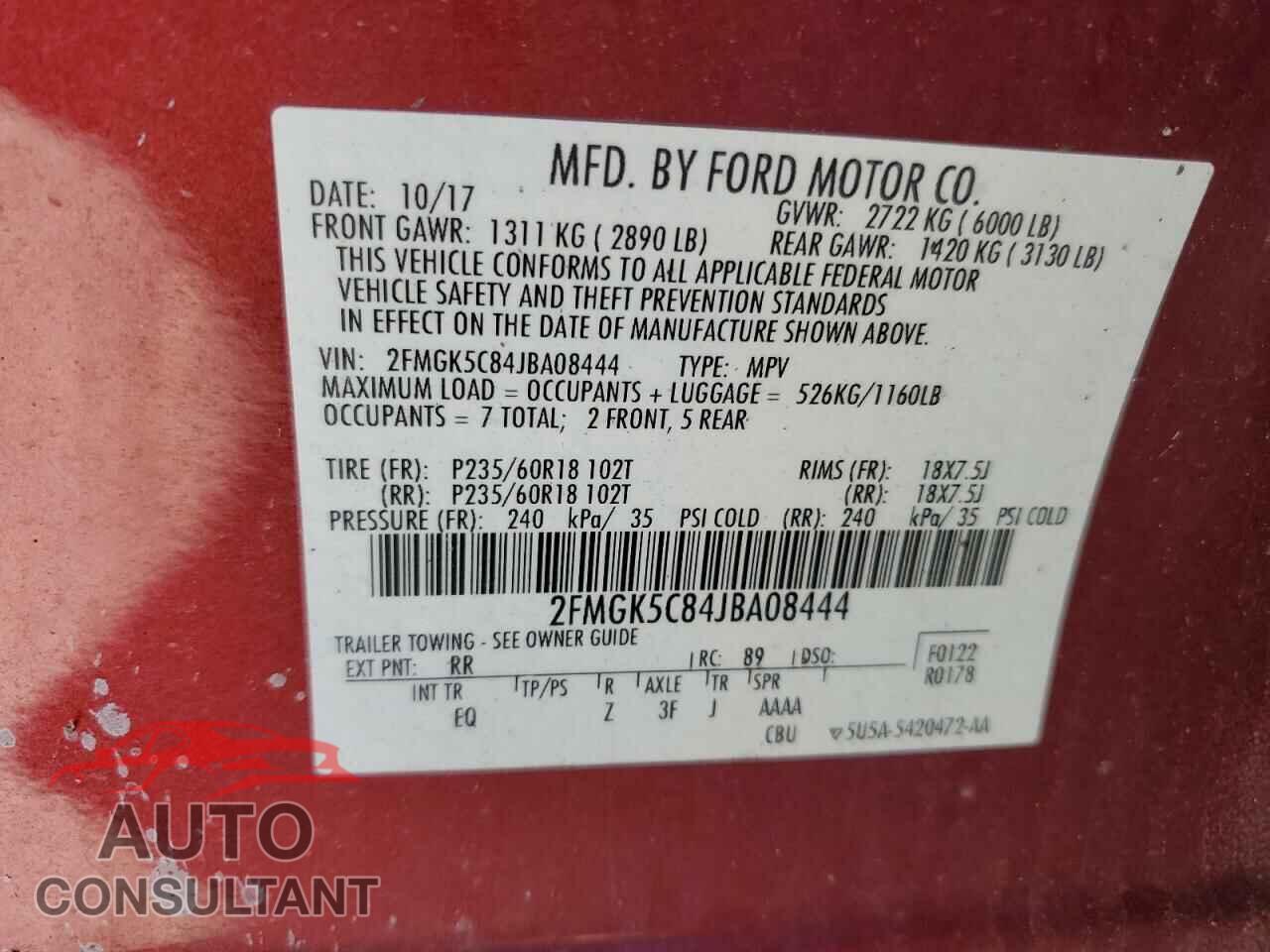 FORD FLEX 2018 - 2FMGK5C84JBA08444