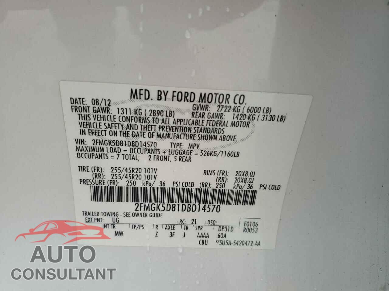 FORD FLEX 2013 - 2FMGK5D81DBD14570