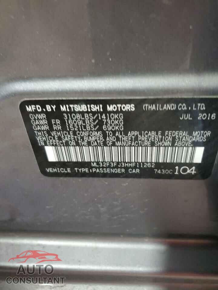 MITSUBISHI MIRAGE 2017 - ML32F3FJ3HHF11262