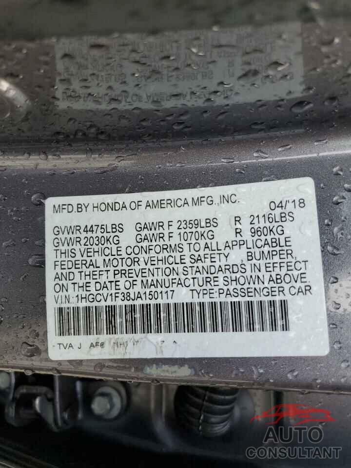 HONDA ACCORD 2018 - 1HGCV1F38JA150117