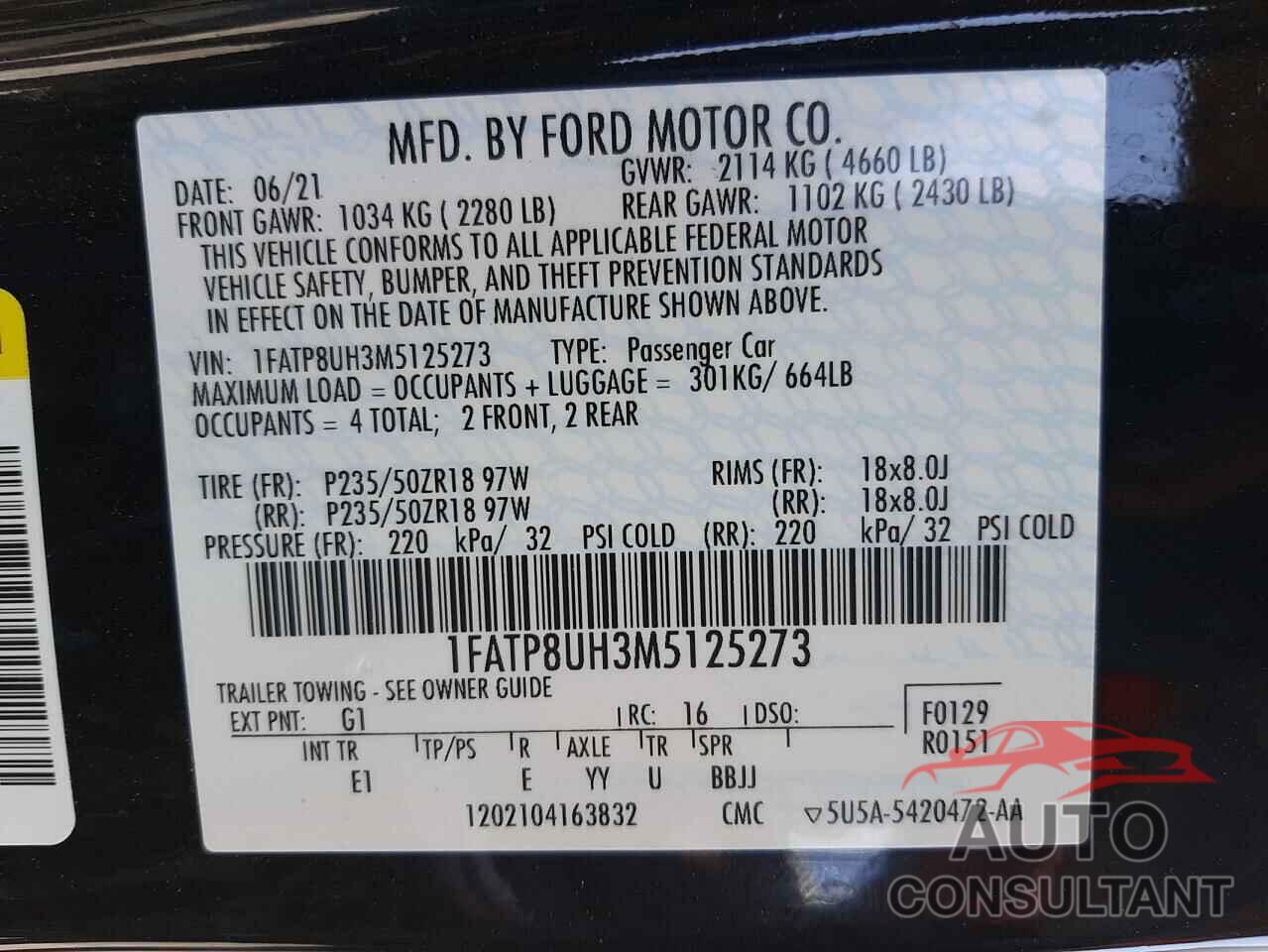 FORD MUSTANG 2021 - 1FATP8UH3M5125273