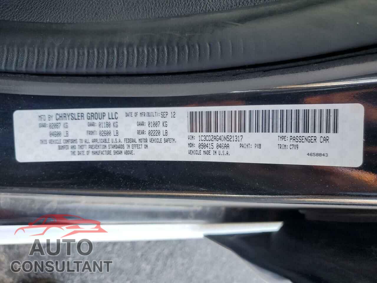 DODGE AVENGER 2013 - 1C3CDZAG4DN521317