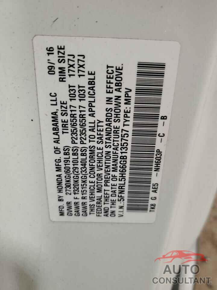 HONDA All Models 2016 - 5FNRL5H66GB135757