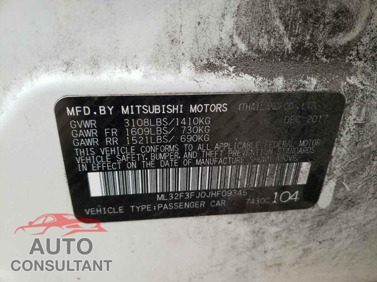 MITSUBISHI MIRAGE 2018 - ML32F3FJ0JHF09345