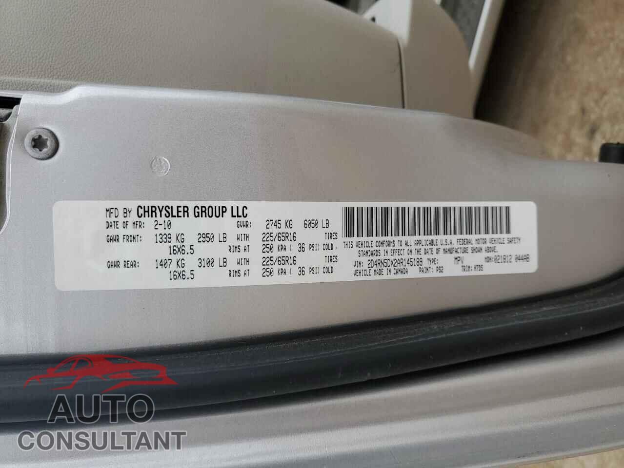 DODGE CARAVAN 2010 - 2D4RN5DX2AR145189