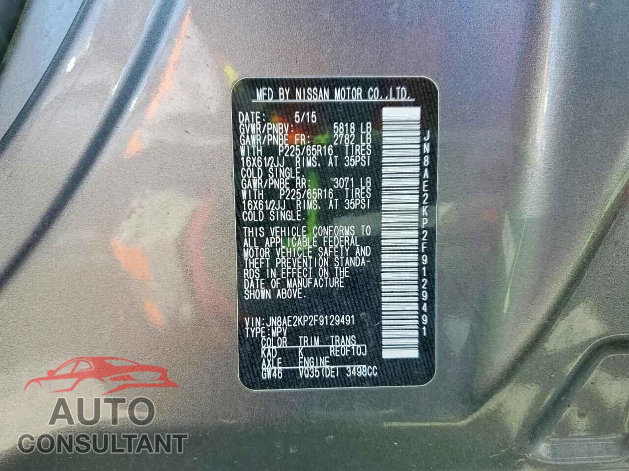 NISSAN QUEST 2015 - JN8AE2KP2F9129491