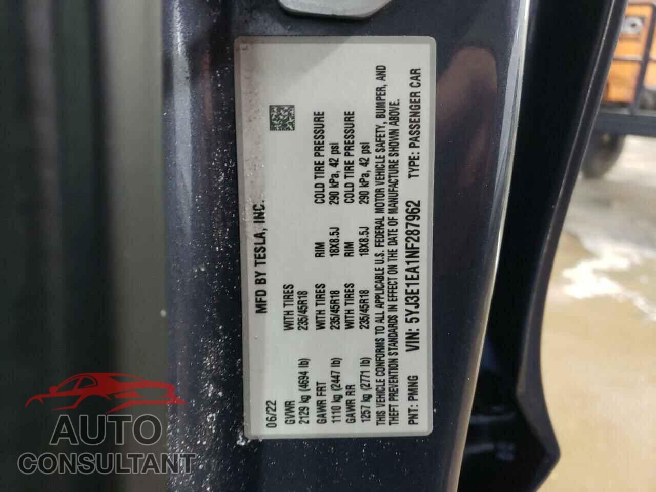 TESLA MODEL 3 2022 - 5YJ3E1EA1NF287962
