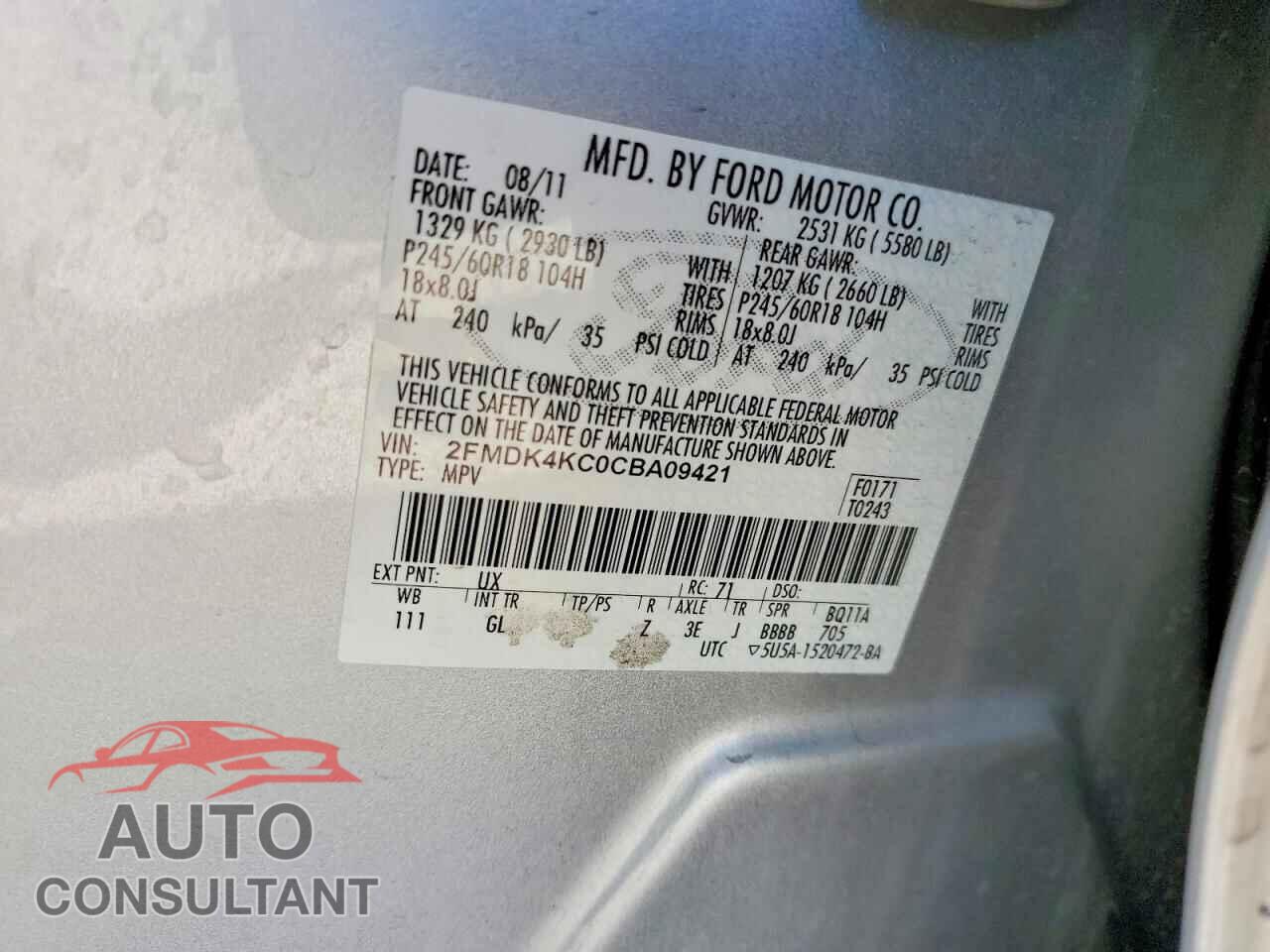 FORD EDGE 2012 - 2FMDK4KC0CBA09421