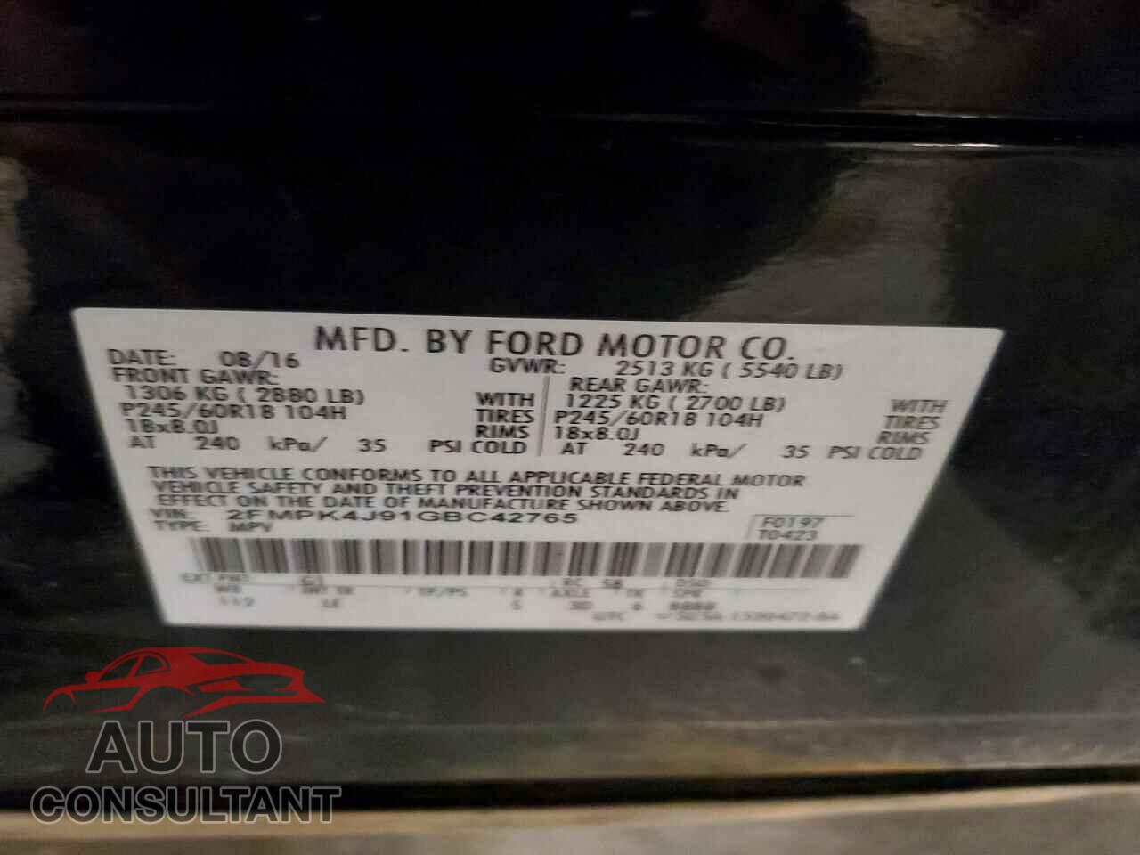 FORD EDGE 2016 - 2FMPK4J91GBC42765