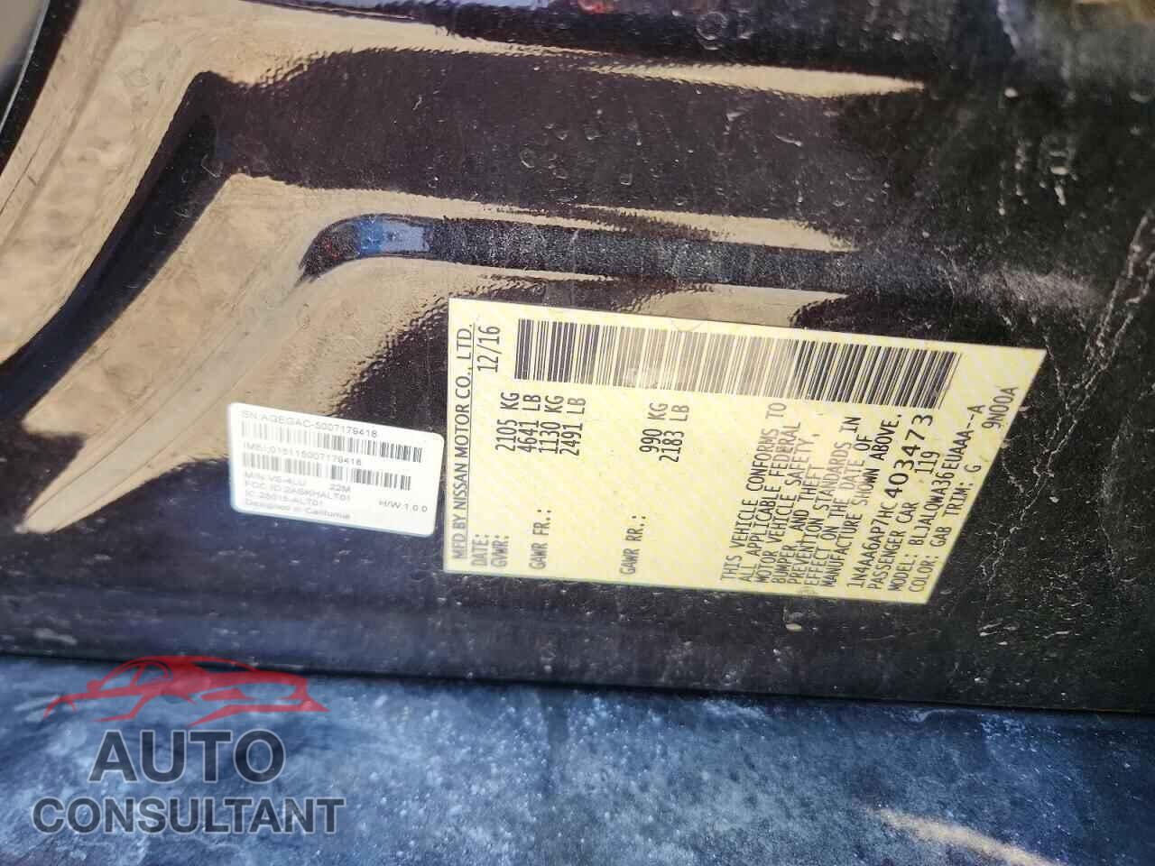 NISSAN MAXIMA 2017 - 1N4AA6AP7HC403473