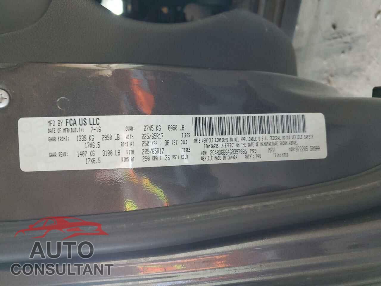 DODGE CARAVAN 2016 - 2C4RDGBG4GR397095