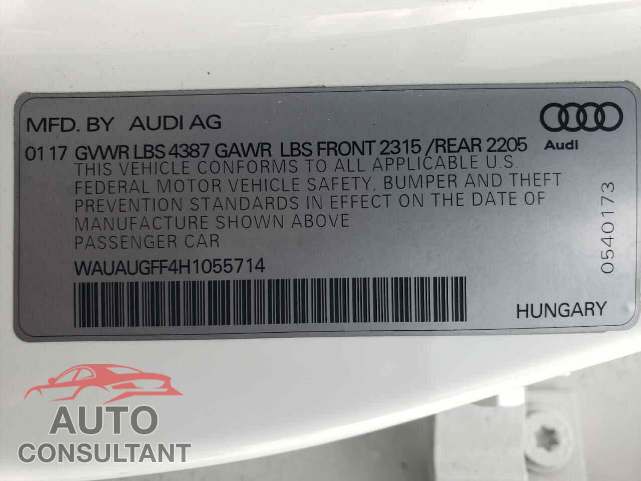 AUDI A3 2017 - WAUAUGFF4H1055714