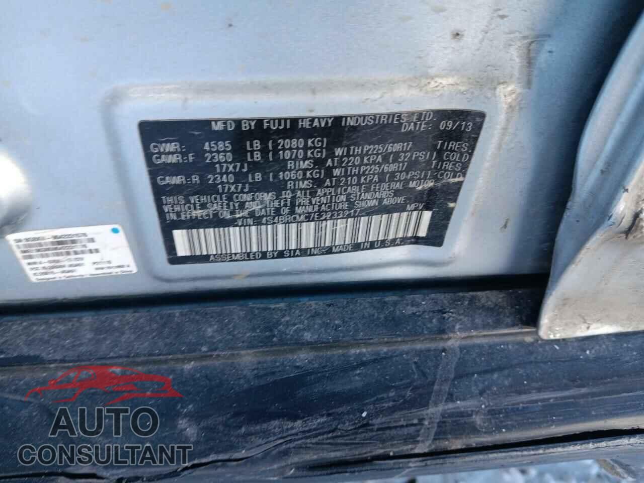 SUBARU OUTBACK 2014 - 4S4BRCMC7E3233217