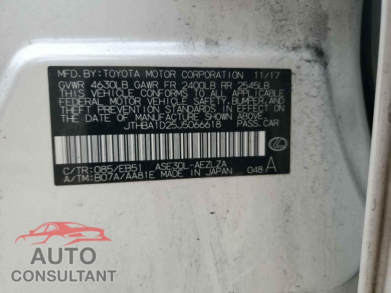 LEXUS IS 2018 - JTHBA1D25J5066618