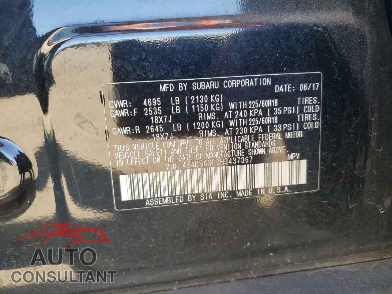 SUBARU OUTBACK 2017 - 4S4BSANC0H3437367