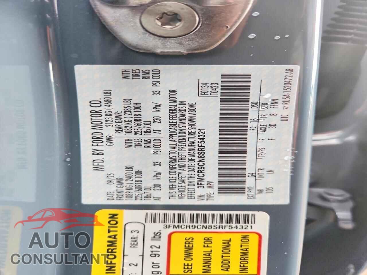 FORD BRONCO 2025 - 3FMCR9CN8SRF54321