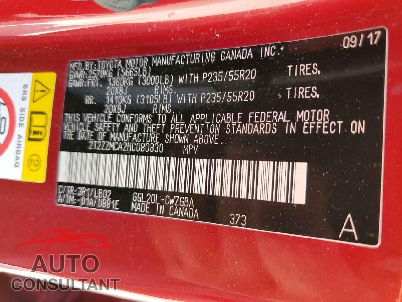 LEXUS RX350 2017 - 2T2ZZMCA2HC080830
