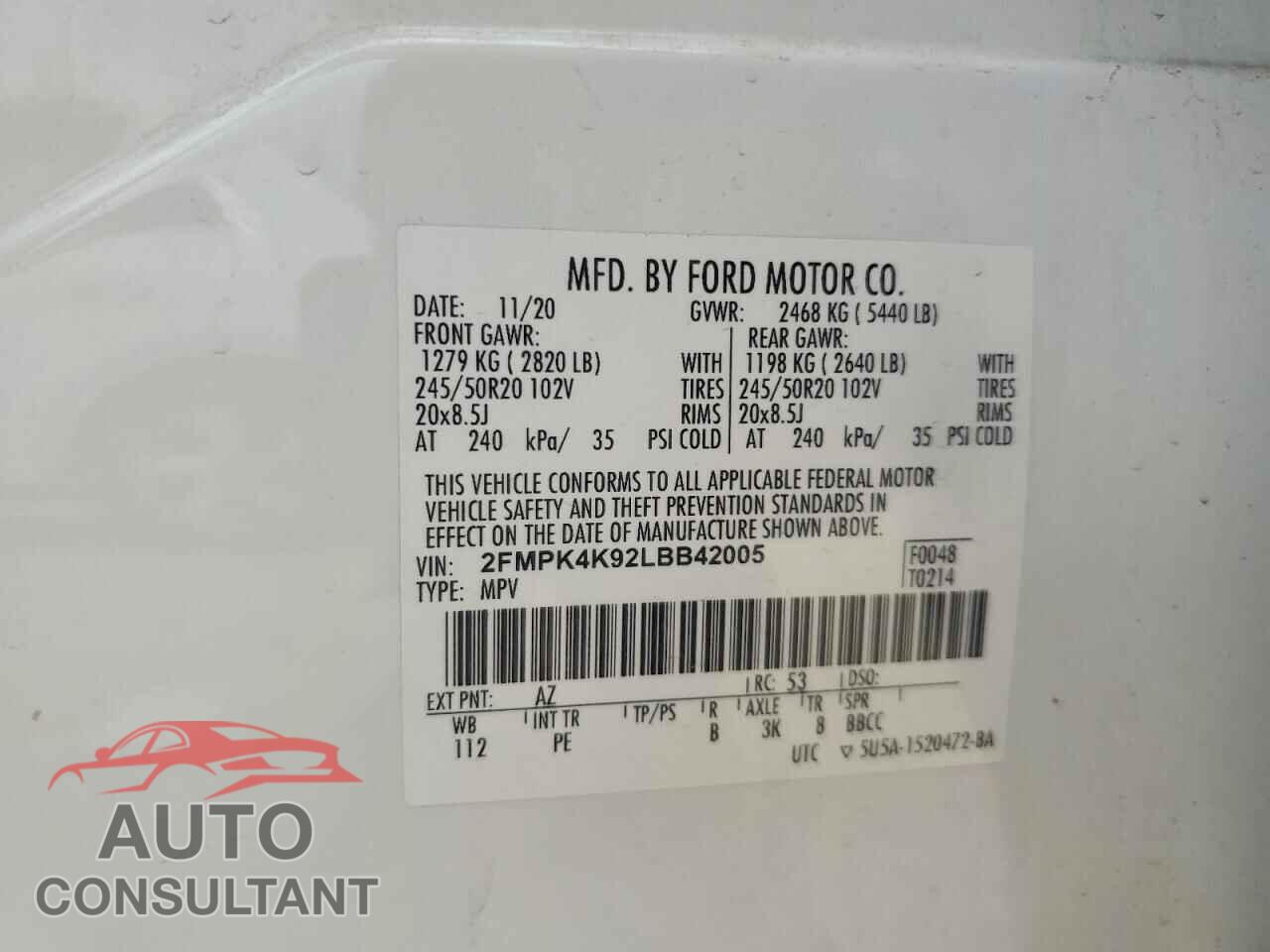 FORD EDGE 2020 - 2FMPK4K92LBB42005